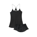 BELLA JET BLACK CORE SILK CAMISOLE SET - THE BOX BOUTIQUE