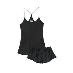 BELLA JET BLACK CORE SILK CAMISOLE SET - THE BOX BOUTIQUE