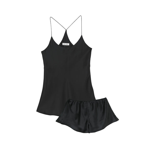 BELLA JET BLACK CORE SILK CAMISOLE SET - THE BOX BOUTIQUE
