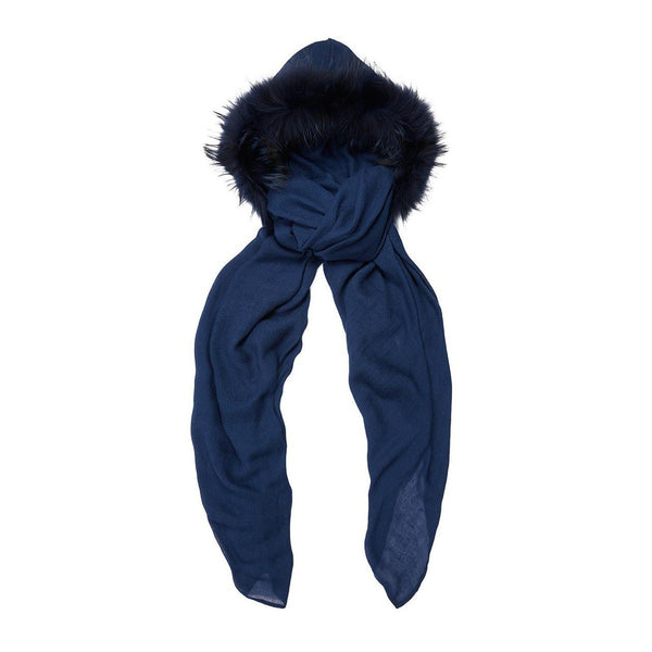 FUR LINED HOOD IN MIDNIGHT BLUE - THE BOX BOUTIQUE