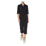 BLACK DENIM JUMPSUIT WITH BLACK BEADING - THE BOX BOUTIQUE