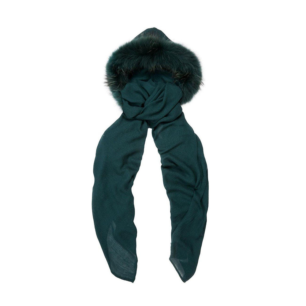 FUR LINED HOOD IN FOREST GREEN - THE BOX BOUTIQUE