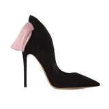 LOUISA PUMPS BLACK WITH PINK FRINGE - THE BOX BOUTIQUE